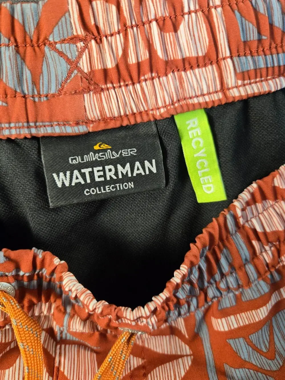 Quiksilver Shorts Mens Large Orange Waterman Swim Trunks Hawaiian Lined Tropical